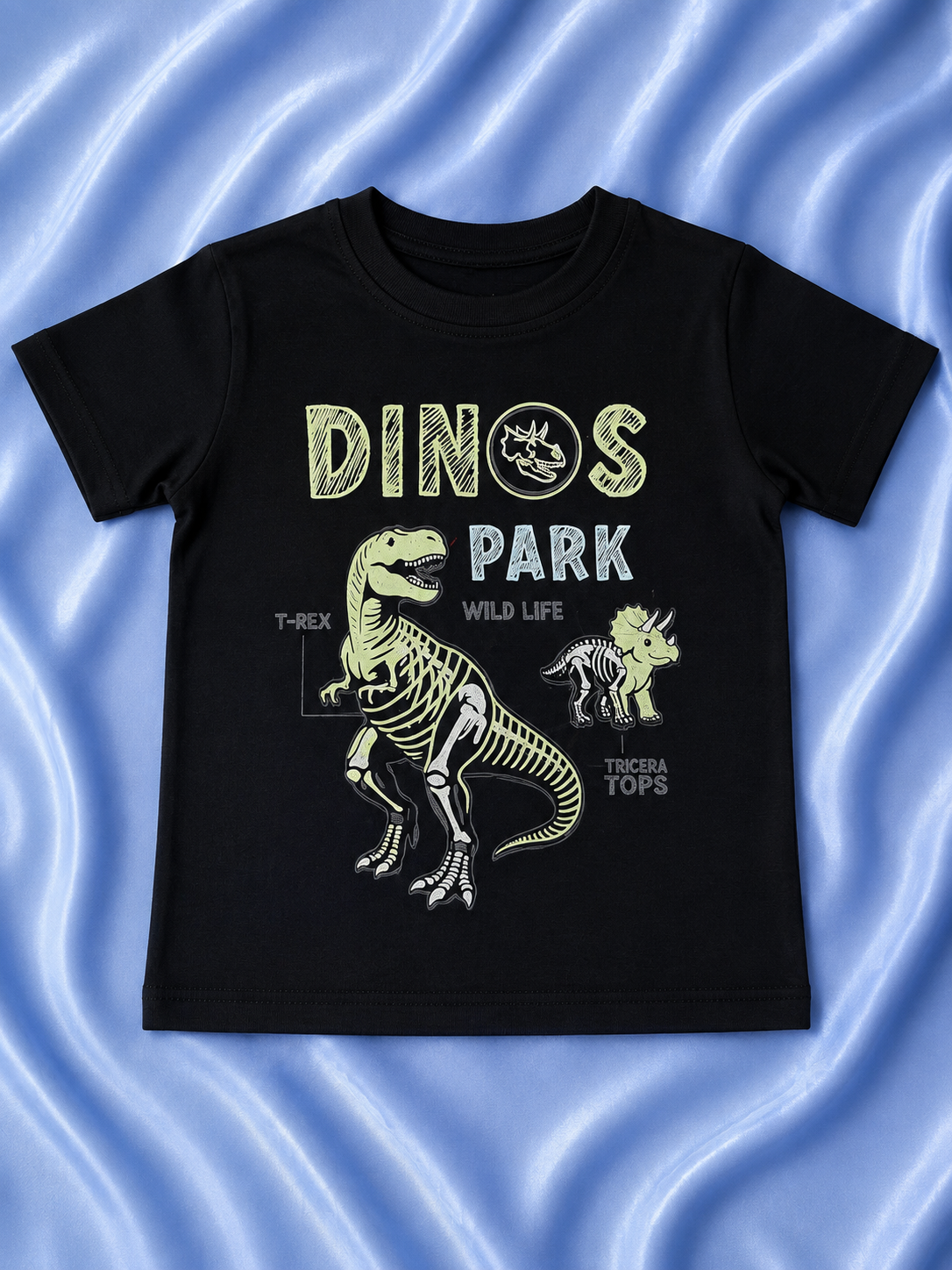 Black Dino Themed Glow In The Dark T-Shirt