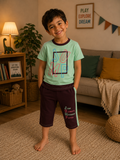 Green Printed T-Shirt with Brown Capri