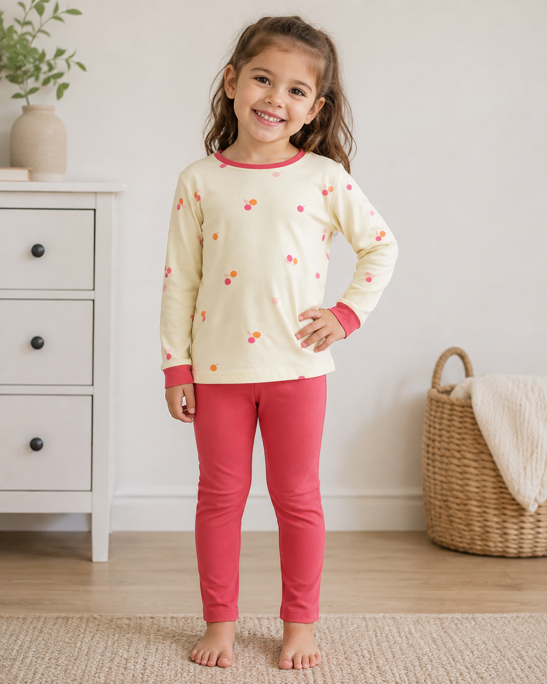 Beige and Peach Printed PJ Set