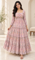 Pastel Pink Three Tiered Heavy Flared Maxi