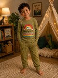 Olive Green Printed Full Sleeve T-Shirt with Printed Pants