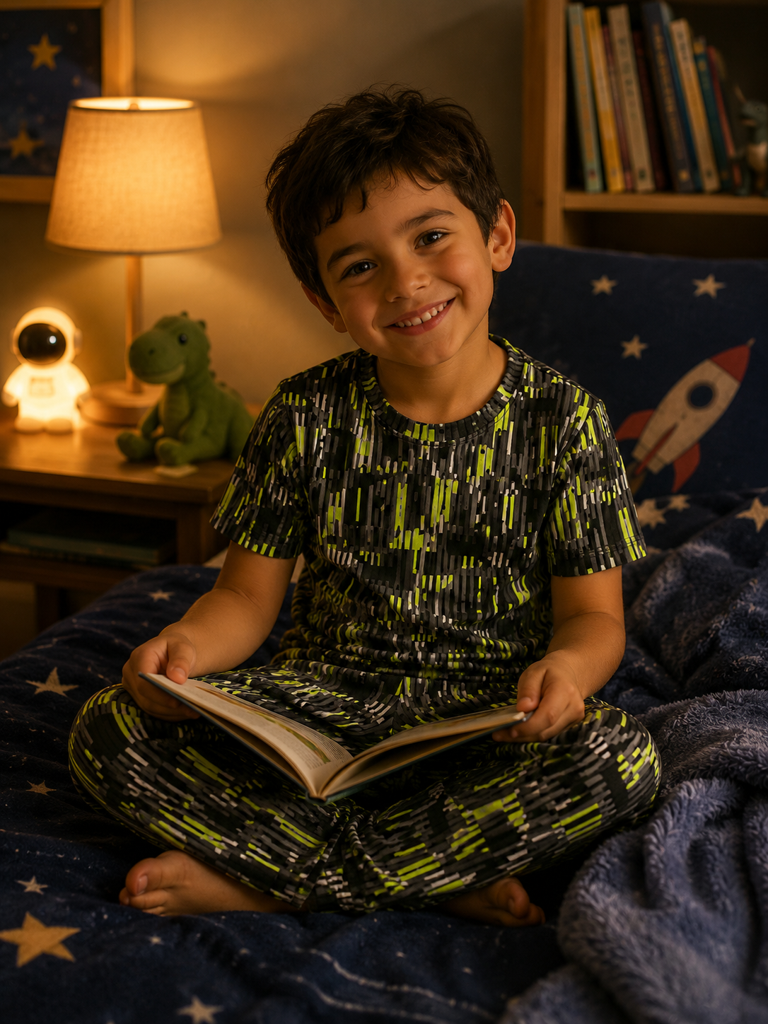Black and Neon Green Striped PJ Set