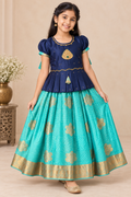 Navy and Teal Colored Pavadai / Lehenga Girls Ethnic Wear
