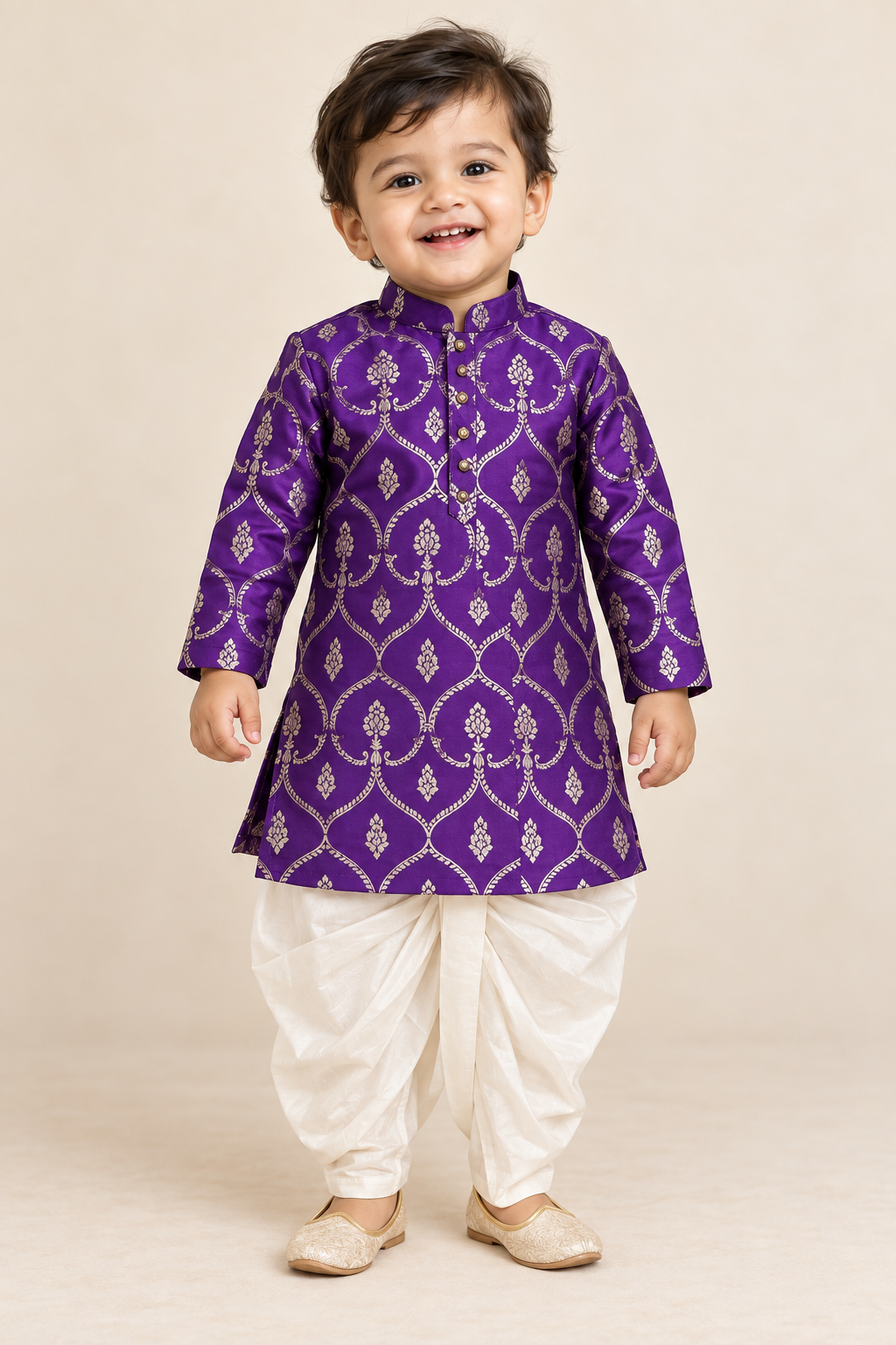 Deep Purple Kurta and Dhoti Type Pant -  Boys Ethnic Wear