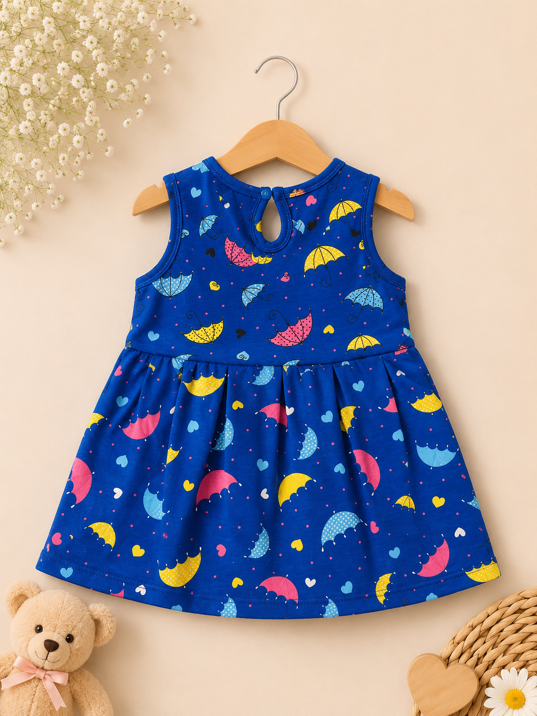 Blue Frock with Umbrella Print
