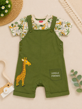 Olive Green Overalls with Animal Print T-Shirt
