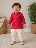 Bright Red Kurta and Dhoti Type Pant - Boys Ethnic Wear