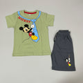 Green Character Print T-Shirt and Grey Shorts