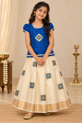 Beige Lehenga / Pavadai with Blue Top - Girls Ethnic Wear