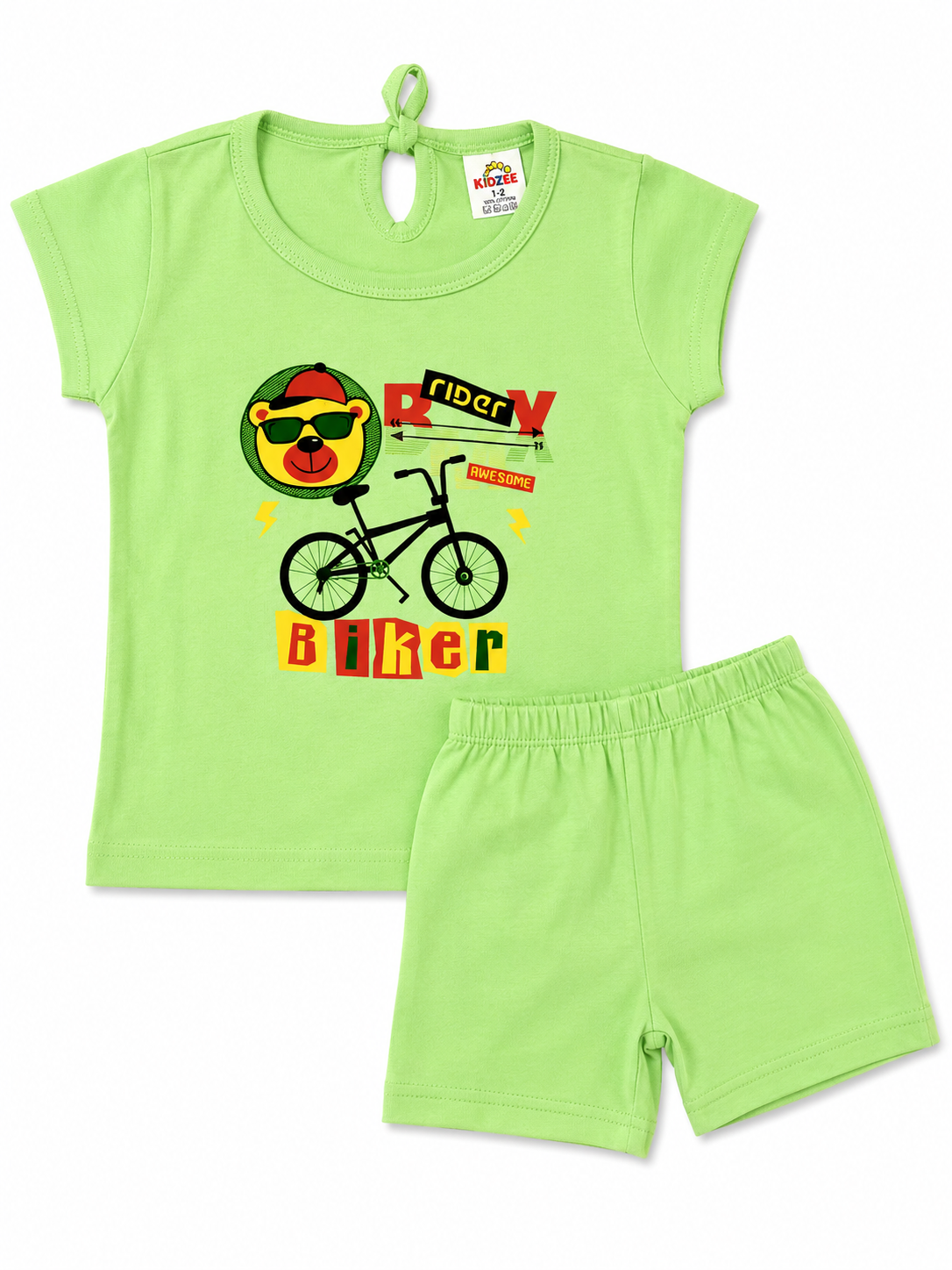Green Bike Themed Shorts Set
