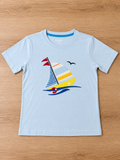 Blue T-Shirt with Boat Print