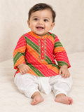 Orange Striped Chiffon Kurta with White Dhoti Type Pants -  Boys Ethnic Wear