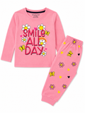 Pink PJ Set with Letters and Flower Prints