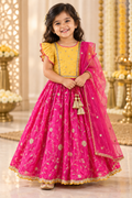 Golden Yellow and Pink Embroidered Lehenga with Shawl