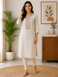 Ivory Elegance Embroidered Kurti (Top Only)