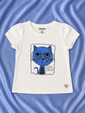White Cat Theme Printed T-Shirt