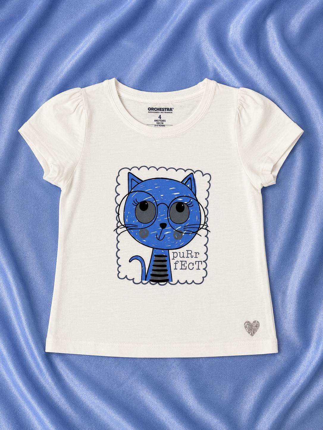 White Cat Theme Printed T-Shirt