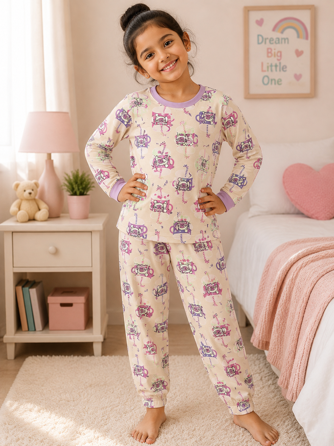 Pale Pink Character Printed PJ Set