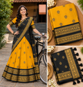 Yellow and Black Half Saree / Lehenga Unstitched Material