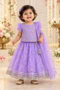 Lavender Embroidered Lehenga with Shawl - Girls Ethnic Wear