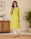 Lime Bloom Silk Kurti (Top Only)