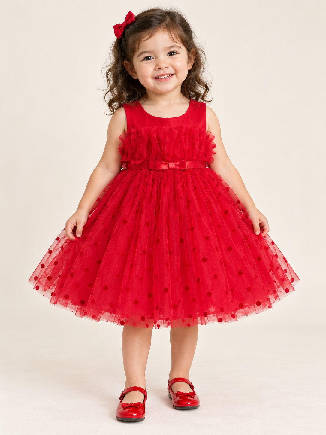 Red Soft Fabric Heavy Flared Party Wear Dress