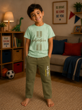 Pastel Green Printed T-Shirt and Olive Green Pant Set