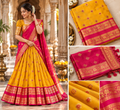 Yellow and Red Unstitched Lehenga / Half Saree Material