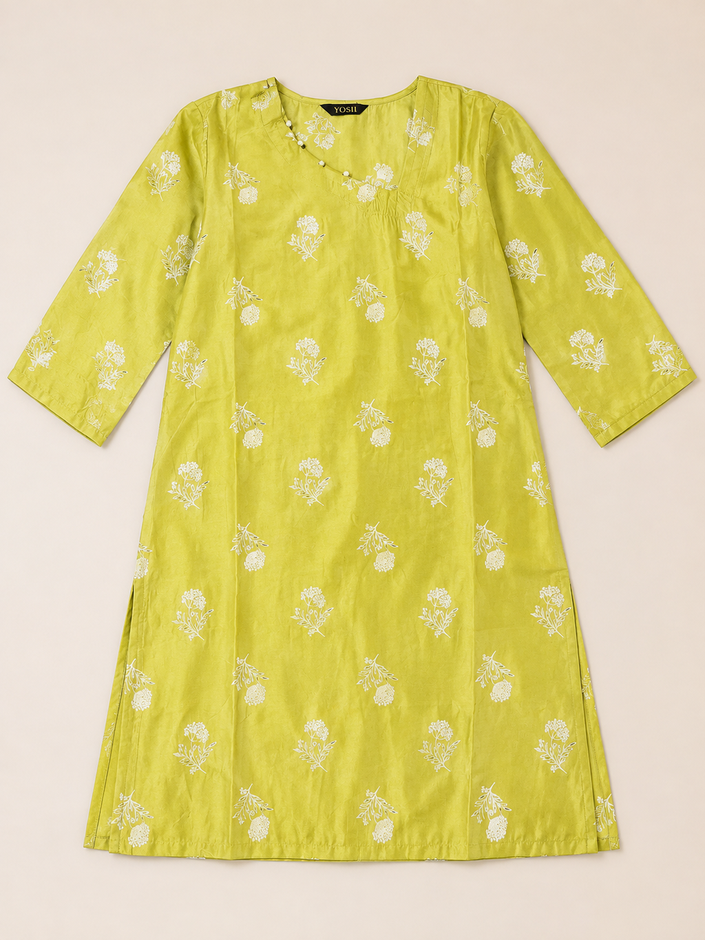 Lime Bloom Silk Kurti (Top Only)