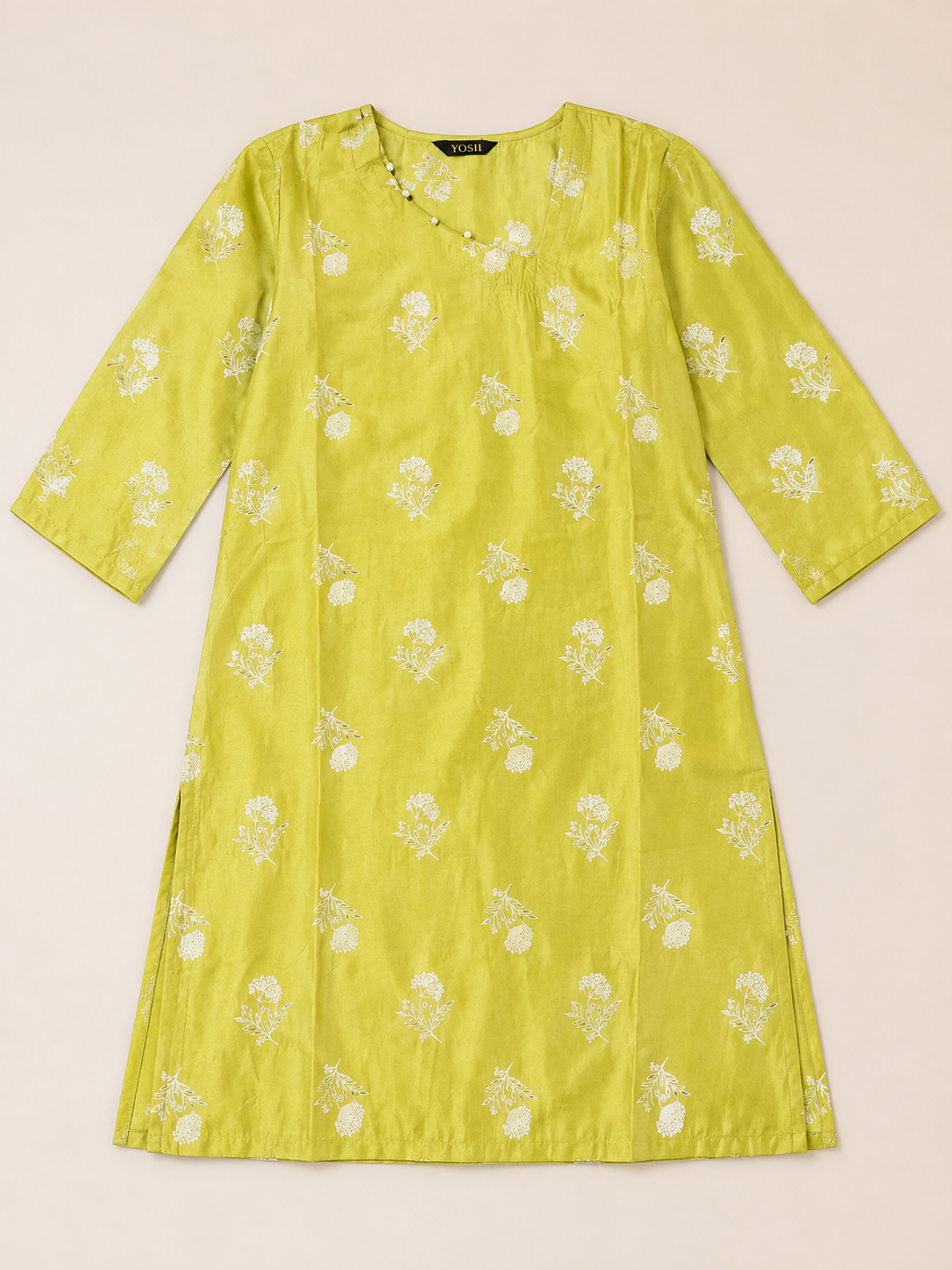 Lime Bloom Silk Kurti (Top Only)