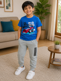Bright Blue T-Shirt and Grey Pants