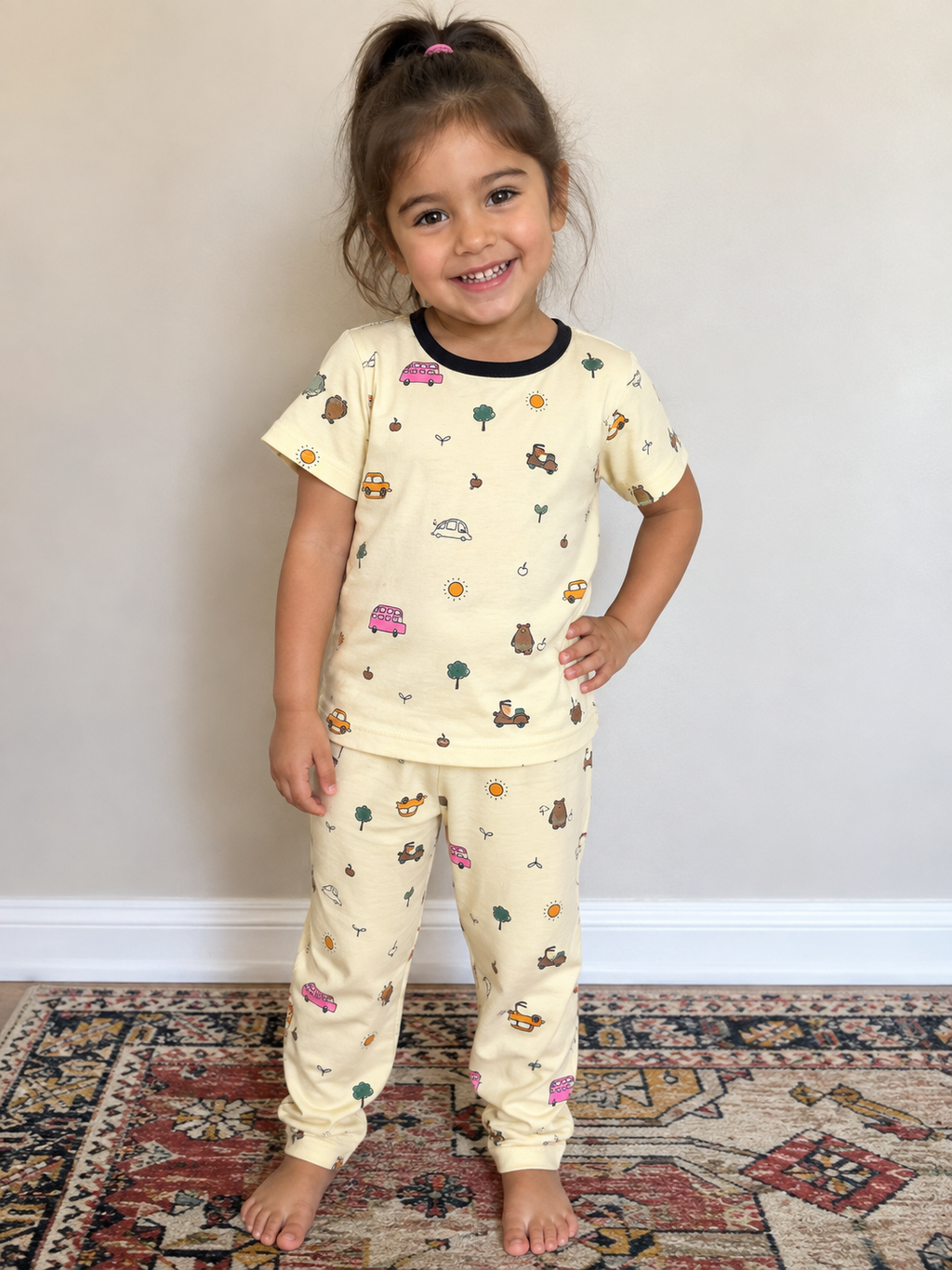Beige Car Themed Unisex PJ Set