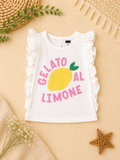 White Frill Sleeve Printed Top