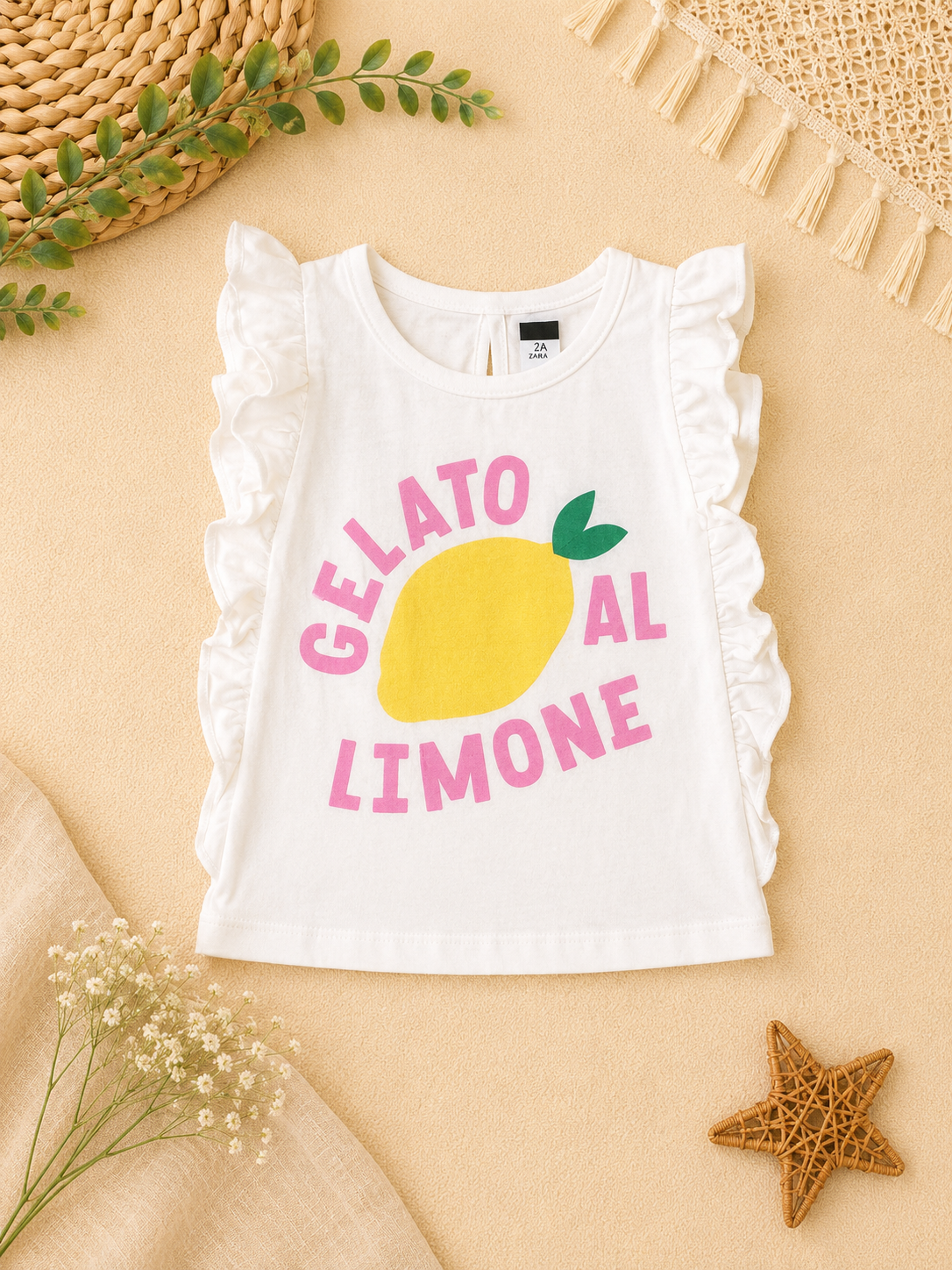 White Frill Sleeve Printed Top