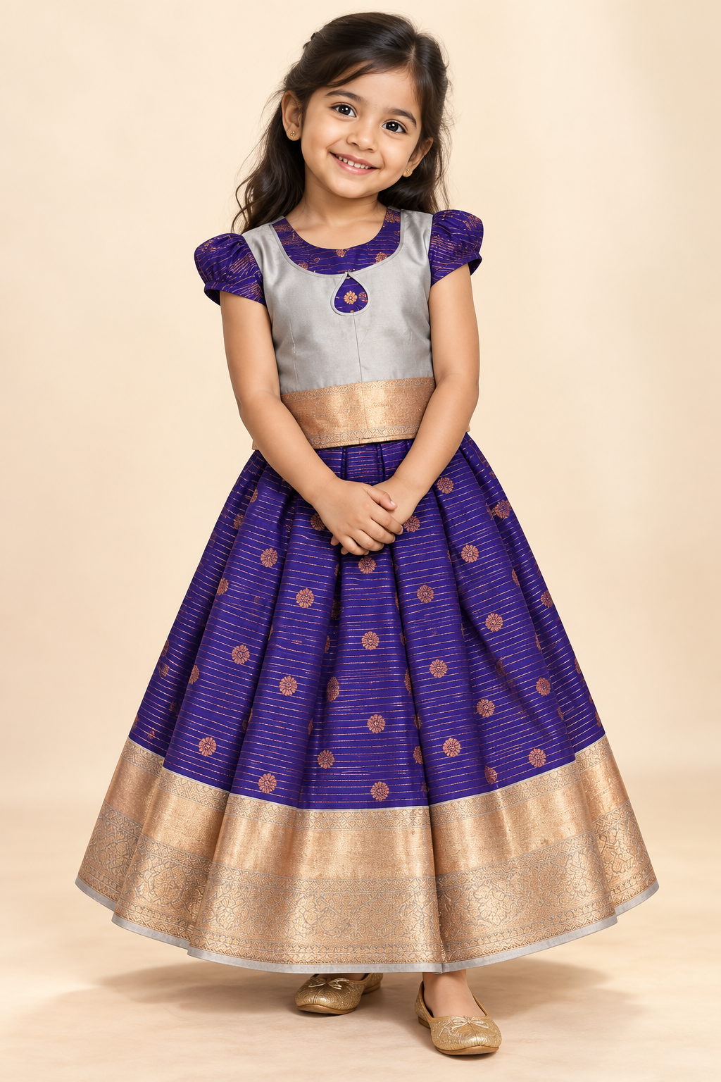 Grey and Blue Ethnic wear Lehenga / Pavadai