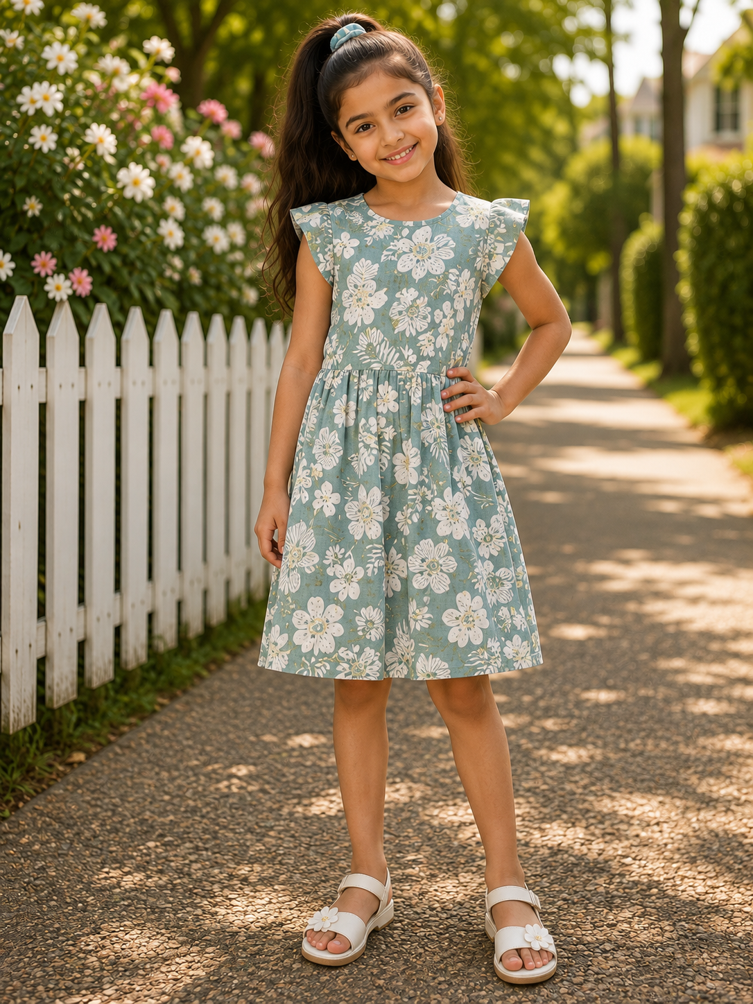 Pastel Blue Floral Printed Casual Dress