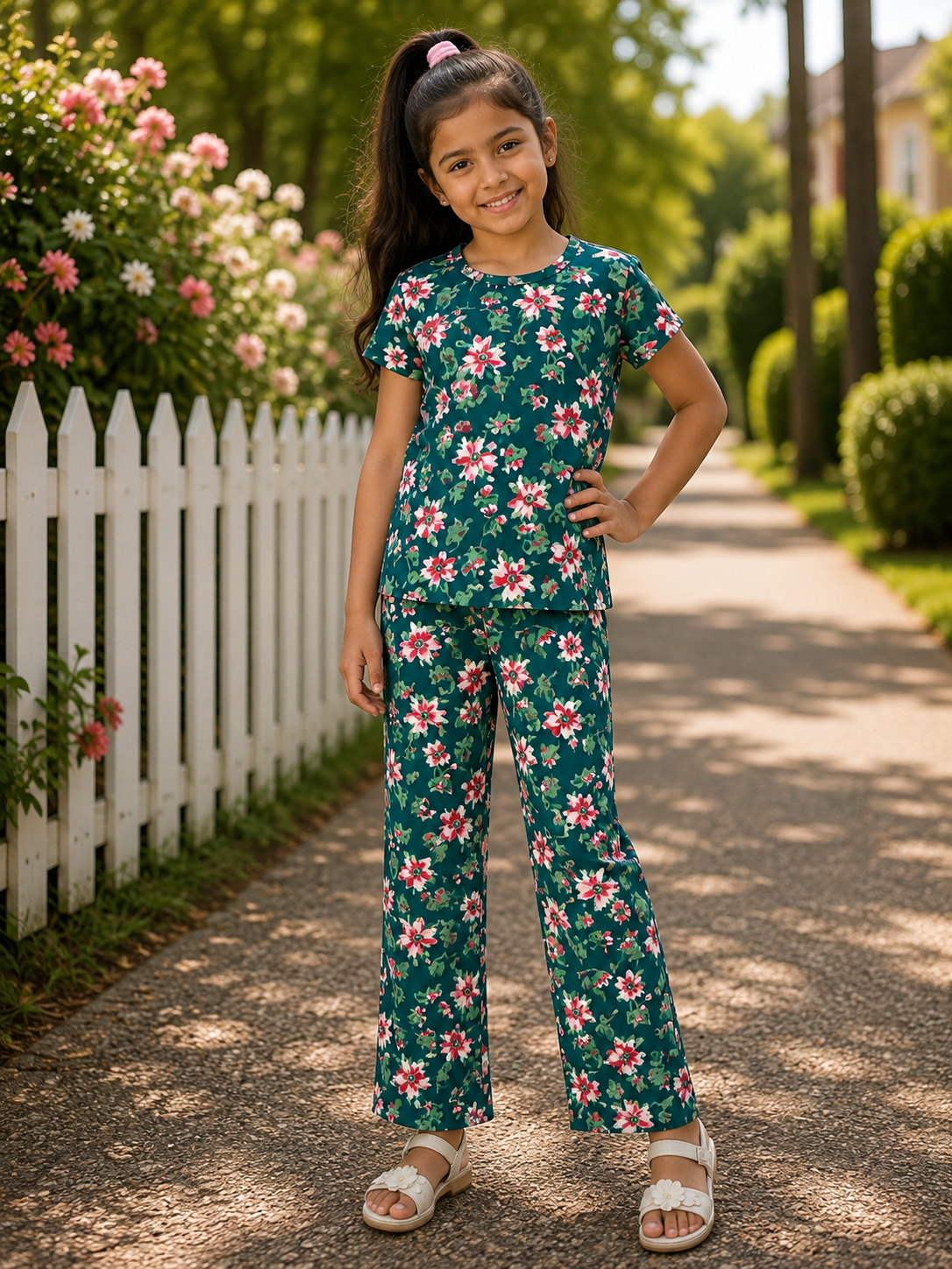 Teal Floral Printed PJ Set