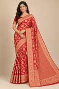 Red and Gold Printed Saree