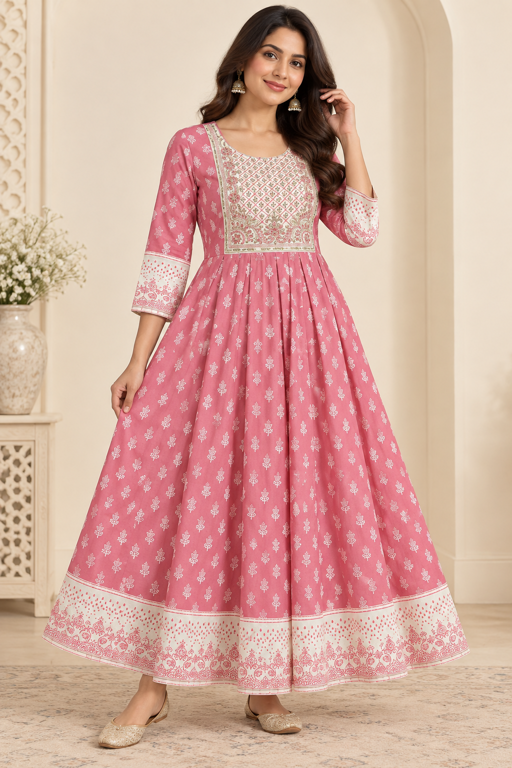 Peach Pink Long Umbrella / Anarkali Kurti