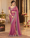 Onion Pink Space Silk Saree with Heavy Stone-Work Border