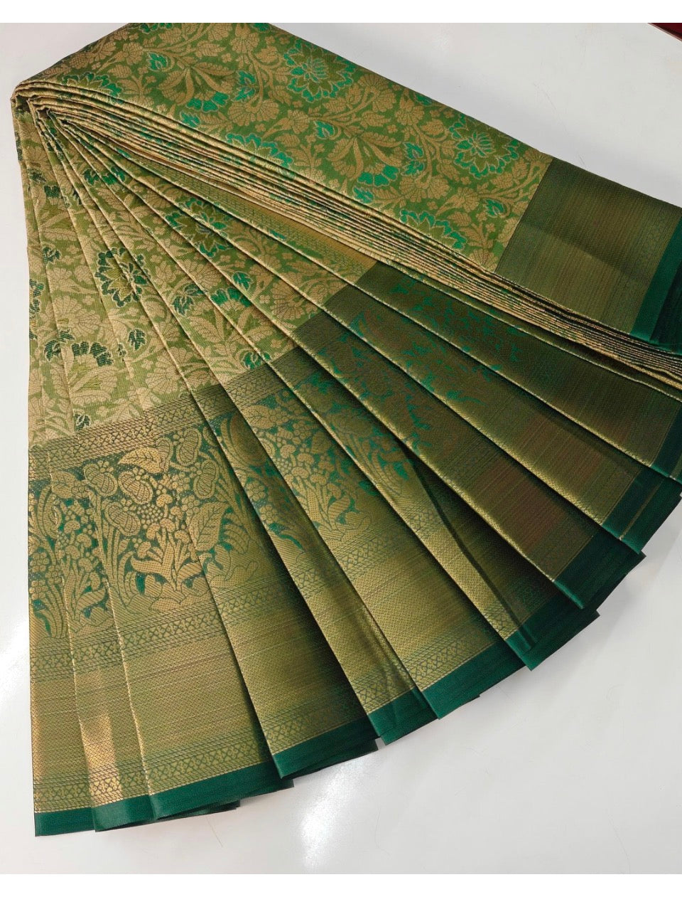 Sage Green Zari Work Saree with Big Border