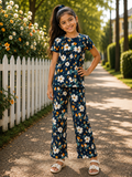 Midnight Blue Floral Printed PJ Set