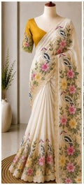 Beige Saree with Heavy Embroidery