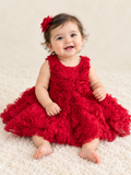 Red Fabric Rose Filled Soft Party Wear Dress