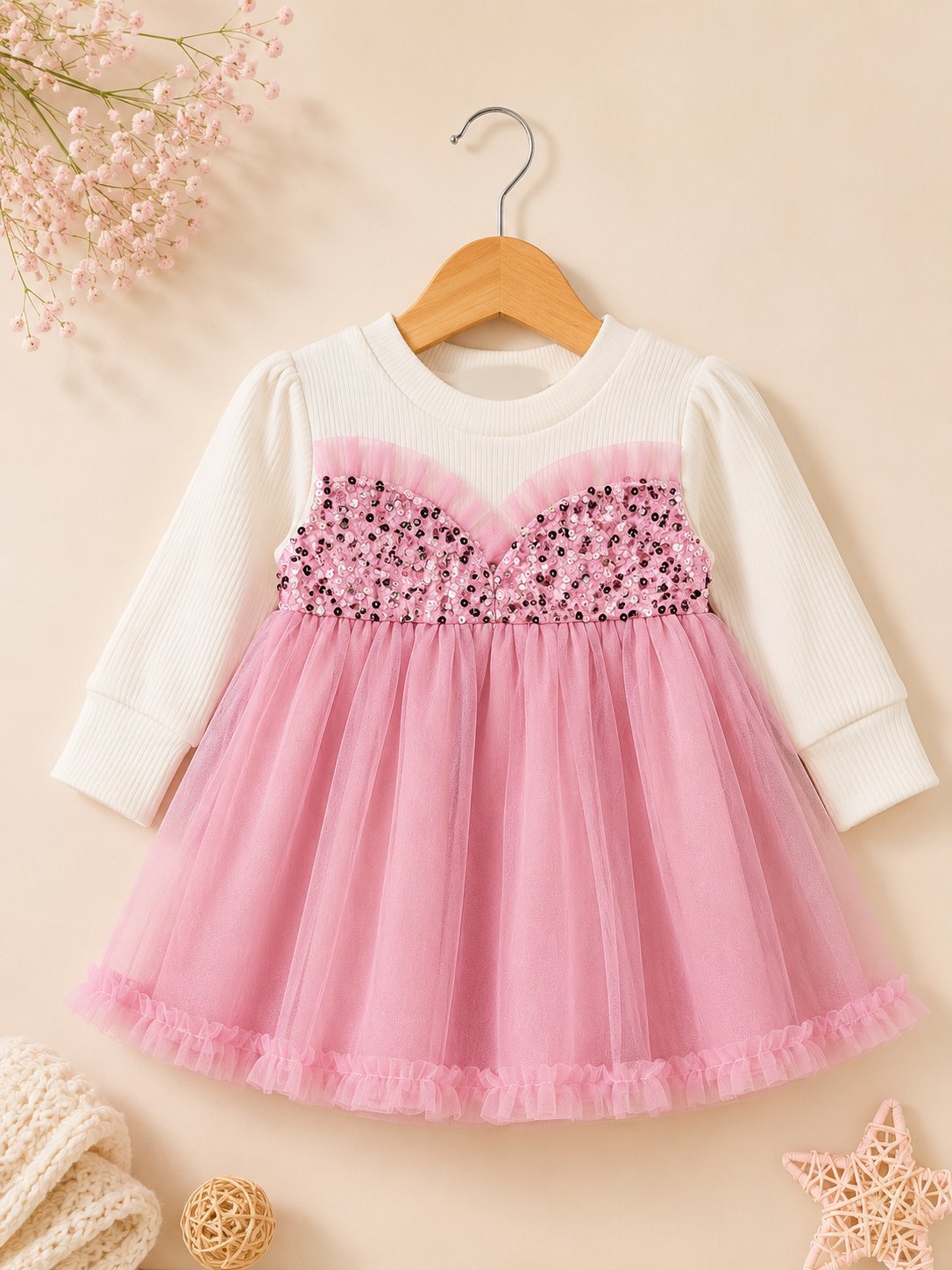 Pink Party Dress with Sequin work