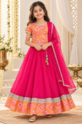 Orange and Pink Printed Lehenga with Shawl