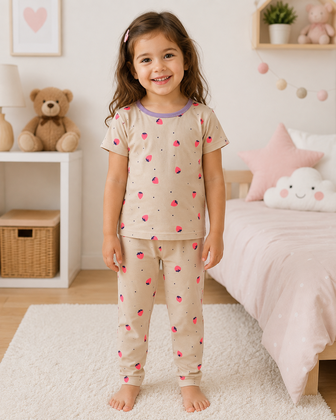 Beige Berry Printed PJ Set