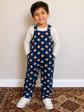 White T-Shirt and Blue Animal Themed Overalls
