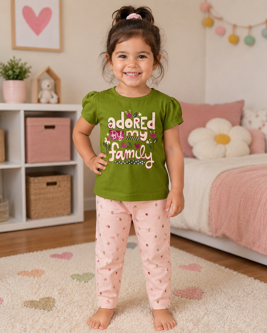 Green Printed T-Shirt and Pastel Pink Pant