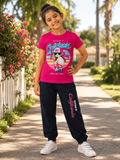 Bright Pink Printed T-Shirt and Black Pant Set